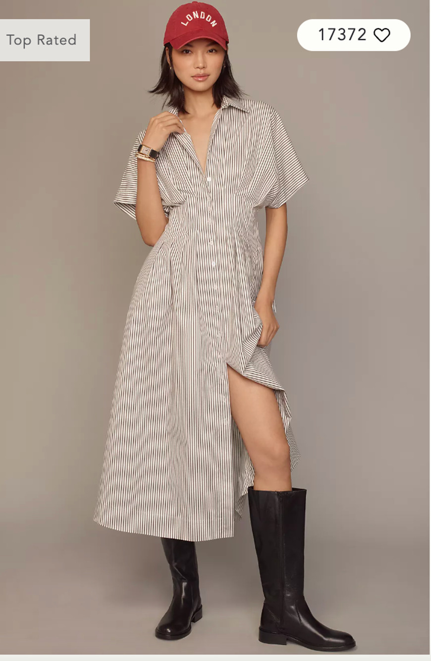 Anthropologie The Tobie Button-Front Pleated Shirt Dress by Exquise XS Petite